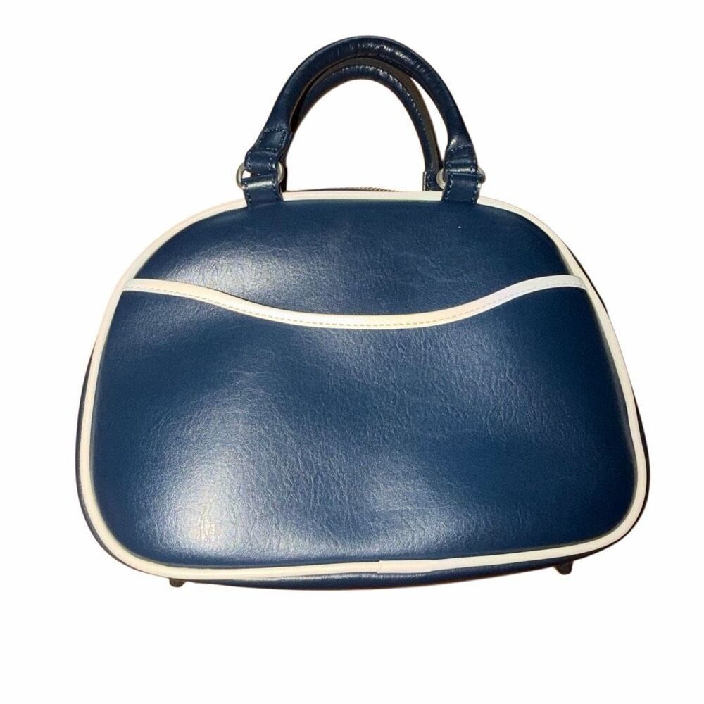 Vintage hand bag navy blue & white zipper closure